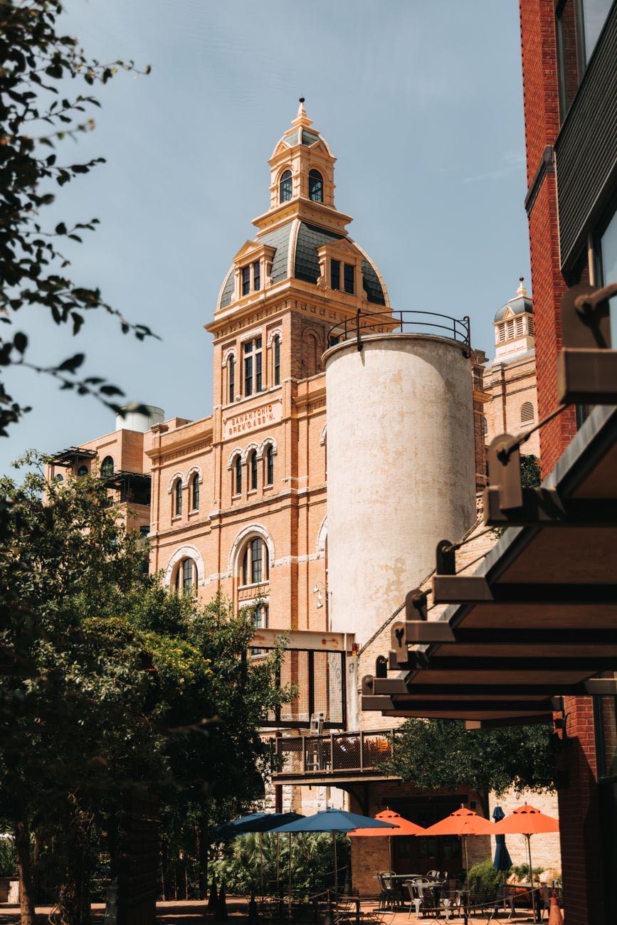 Ornate tower of the historic San Antonio Brewing Association building